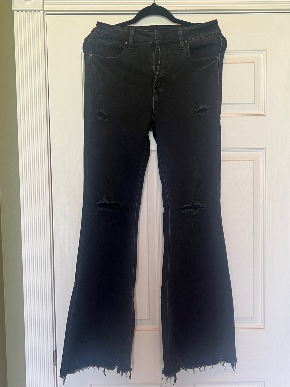 Risen Black Distressed Flare Jeans for Women